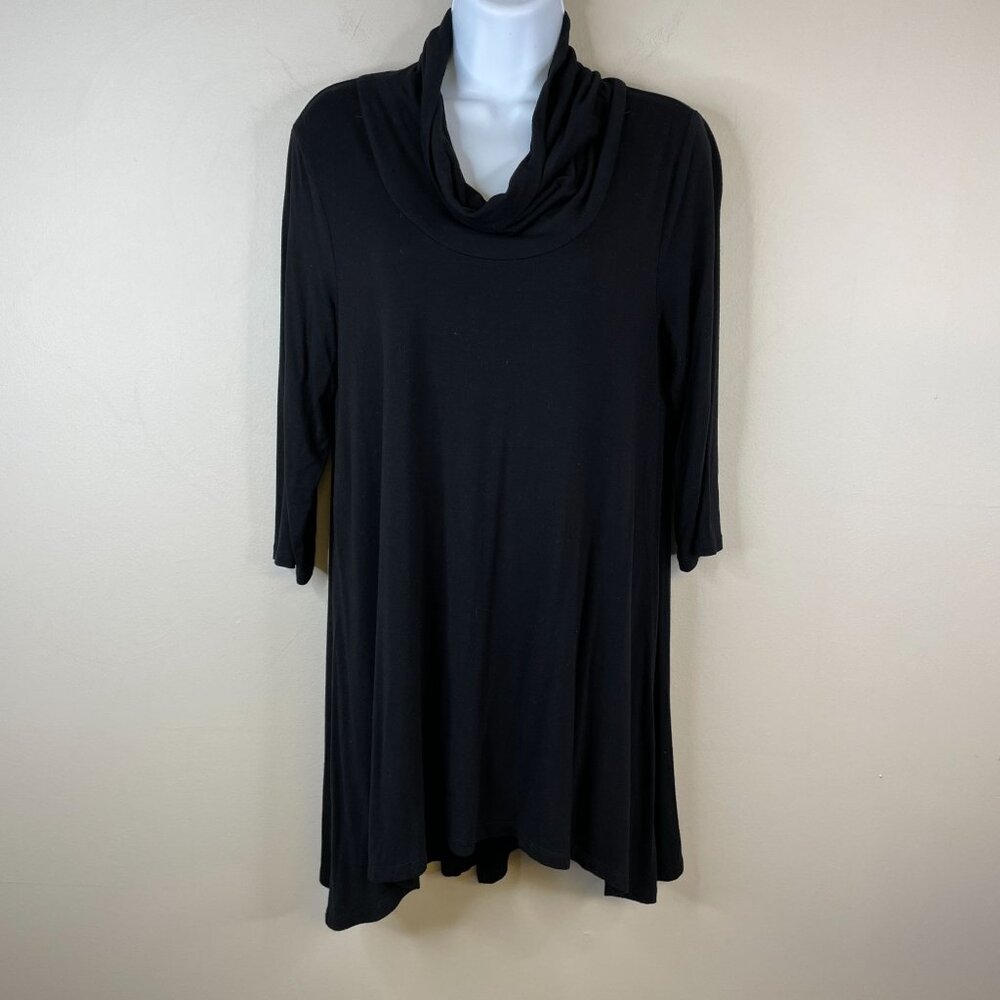 Grace Travel Knit Tunic Dress Small Black Lagenlook Cowl Neck Capsule Comfy Cozy